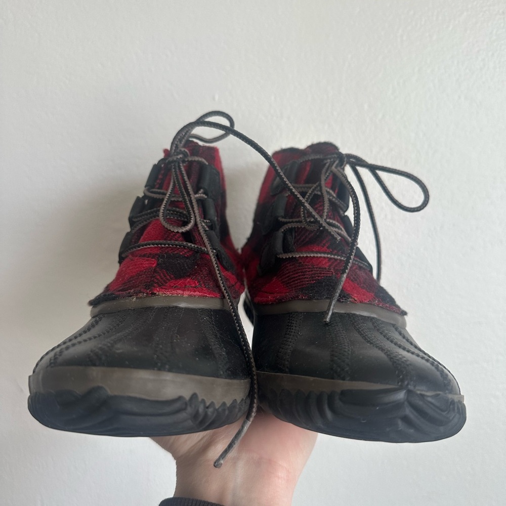 Sorel Women's Black & Red Plaid Duck Boots - Picture 3 of 7